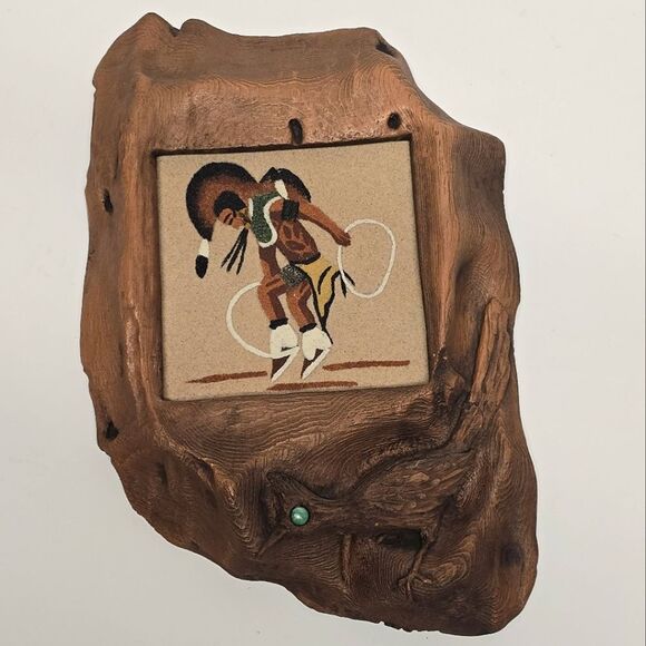 Vintage Native American Navajo Sand Painting HOOP DANCER Wall Plaque Folk Art - Picture 1 of 9